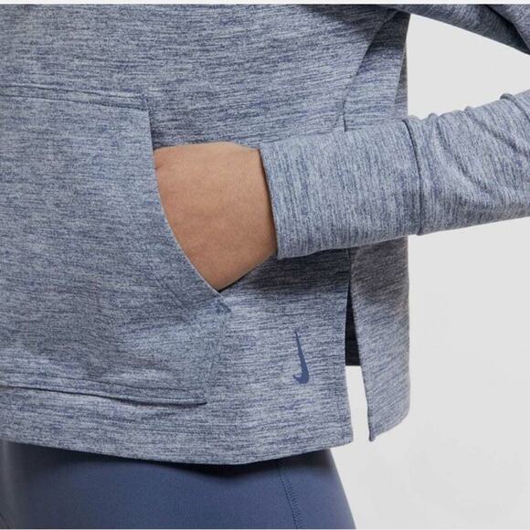 Nike Women's Yoga Jersey Crop Hoodie Sweatshirt size Large Heathered Blue Active - Picture 9 of 12